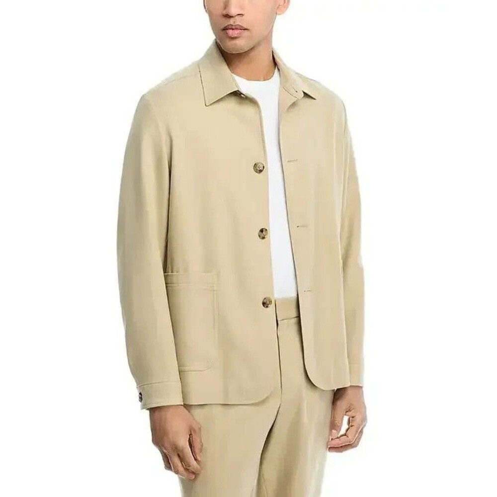 HUGO BOSS Jacket Mens Size 40 Tan Button Up Relaxed Fit Overshirt CARPER $645